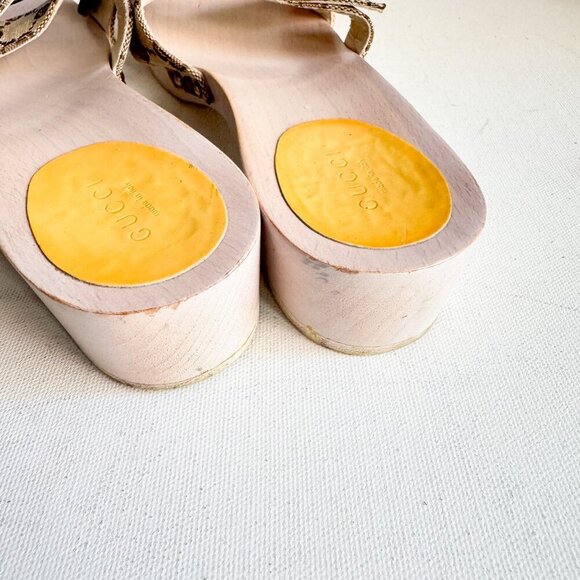 Gucci Canvas Monogram Wood Sole Clog Sandals 37 - Picture 7 of 16